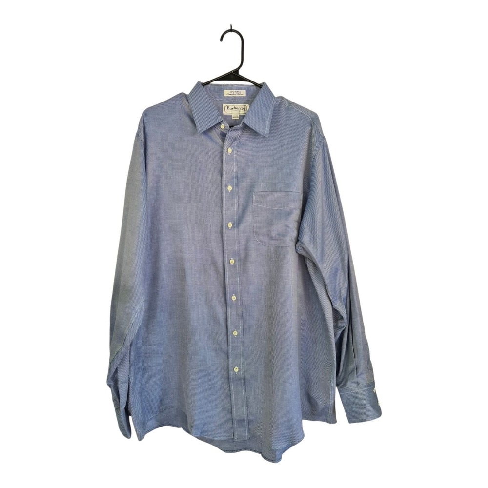 Burberrys of London Mens Blue Stripe Dress Shirt 17.5 35 Vintage USA Cotton